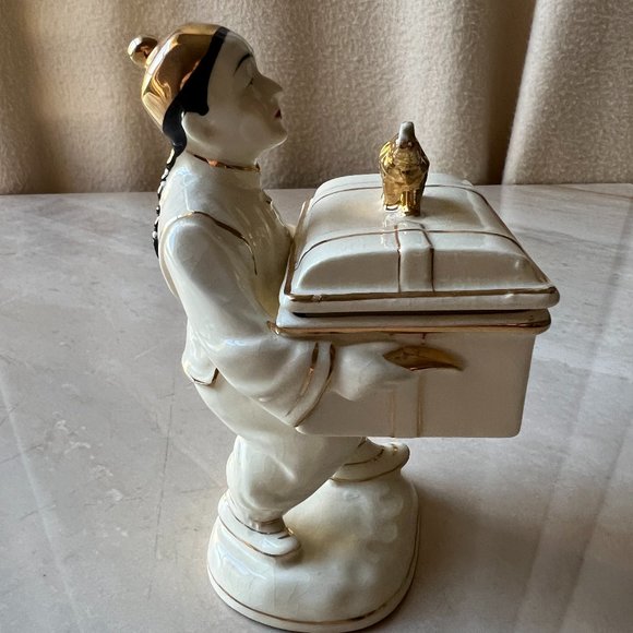 HINODE style  vintage 40's 50's ceramic porcelain oriental man carrying trunk - Picture 4 of 10